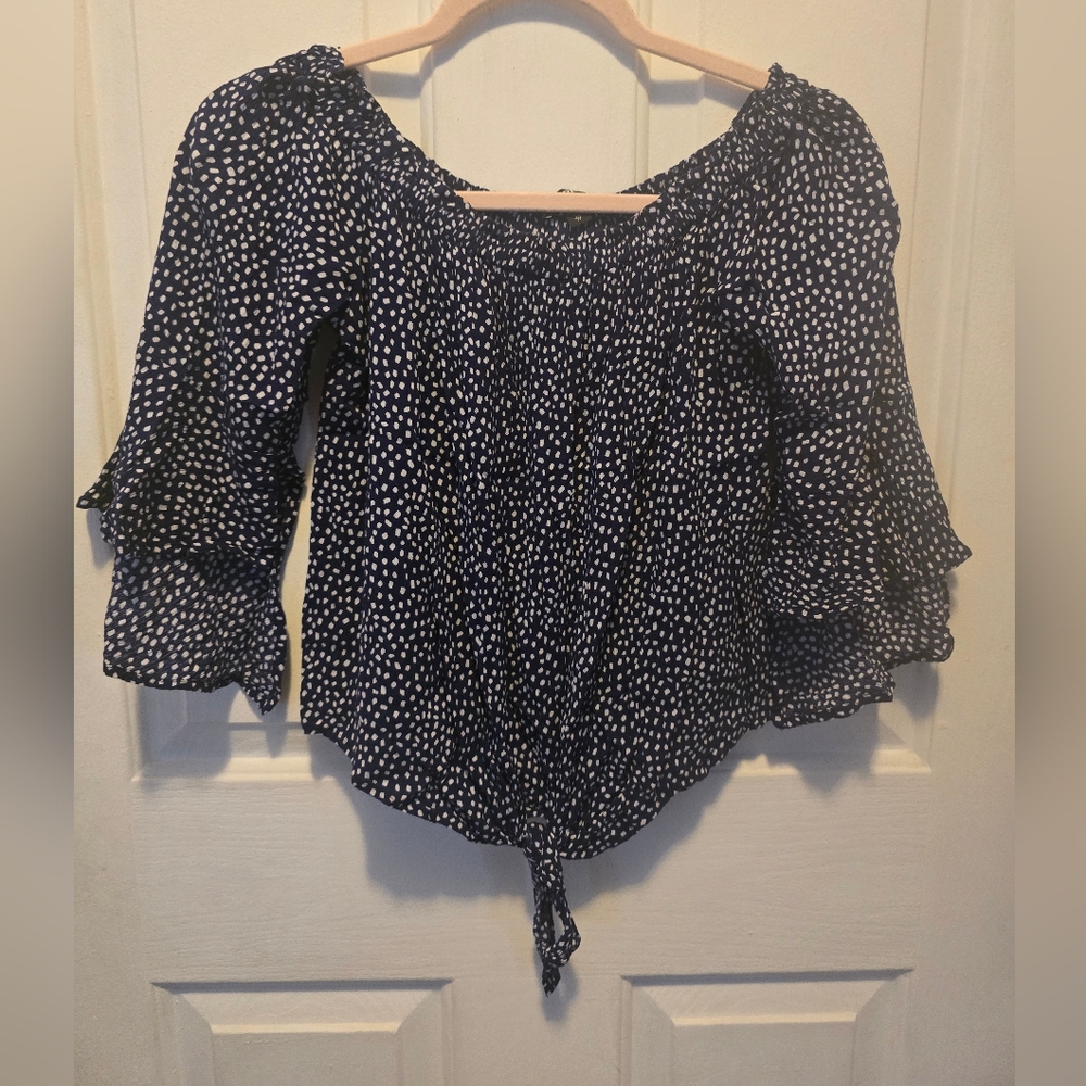 Express Navy and White Dotted Blouse
